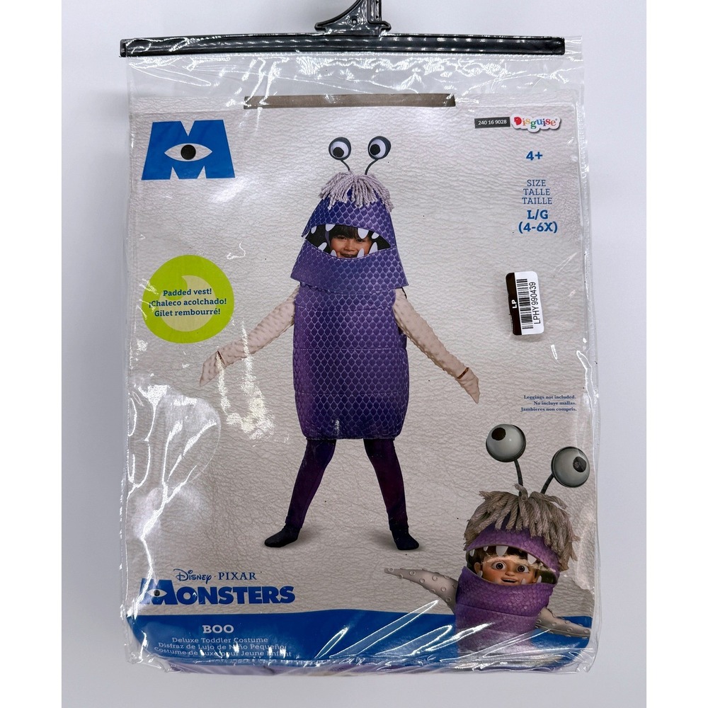 Disney Pixar Monsters Inc Boo Deluxe Toddler Costume Purple L 4-6X Disguise